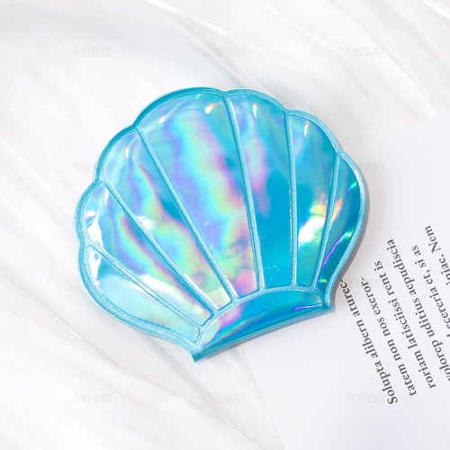 AUEAR, 4 Pack Glitter Shell Mirror Double-Sided Magnification Makeup Mini Portable Foldable Handheld Compact for Purse Handbag Pocket Women Colors