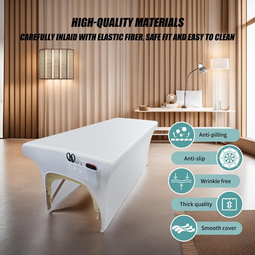 White Lash Bed Cover Wipeable PU Leather Massage Table Cover Waterproof and High Elasticity Spa Bed Cover ，Protective Cover for Eyelash Extension Bed/Salon Massage Bed（6FT，Top pocket design）