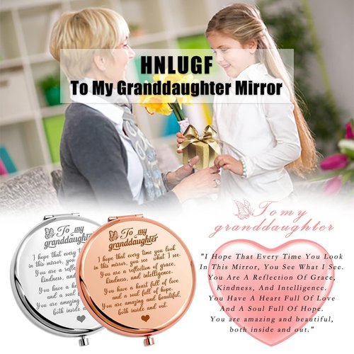 HNLUGF to My Granddaughter - You're Amazing and Beautiful - Pocket Mirror, Granddaughter Engraved Compact Mirror, Family First Mirror Encouragement Gifts from Grandparents (Rose Gold-B)