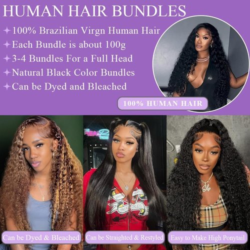 UDesire Deep Wave Human Hair Bundles 24Inch 12 A Brazilian Deep Wave Bundles Human Hair 100% Unprocessed Virgin Hair Deep Curly Weave Extensions
