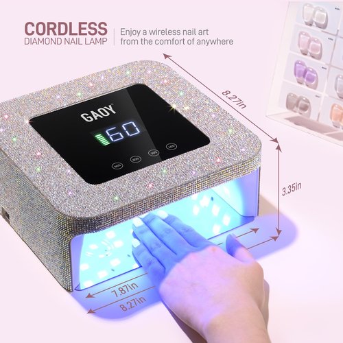 GAOY Cordless UV LED Nail Lamp for Gel Nails, Rechargeable UV Light, Professional Nail Dryer with 4 Timers, Automatic Sensor and Sensitive Mode for Fast Curing, AB Diamond