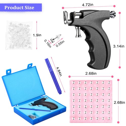 Chumia 157 Pcs Ear Piercing Gun Tool Set Stainless Steel 36 Pairs Studs 98 Earrings 22 Nose Studs Nose Navel Piercing Machines for Salon Home