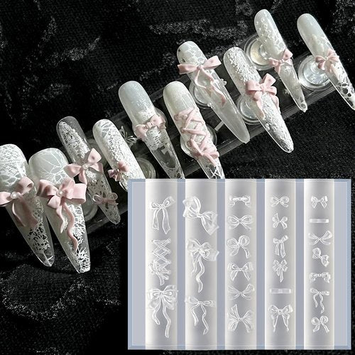 Bowknot Silicone Nail Molds, 3D Gel Nail Art Sculpture Bow Mold DIY Bow Charms for Nails Design Silicone Molds Cute Bows Nail Template Stencils Reusable Manicure Carved Mould Resin Mold
