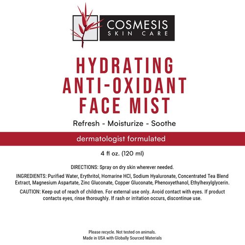 Cosmesis Hydrating Anti-Oxidant Face Mist - Refresh, Moisturize & Soothe Dry Skin, Tea Blend & Vitamins A/D - 4 fl oz