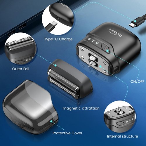 Brightup Electric Foil Shavers for Men, Mini Electric Razor for Shaving Face, Compact Travel Shaver with Floating Blades, Waterproof Wet/Dry Razor USB C Rechargeable