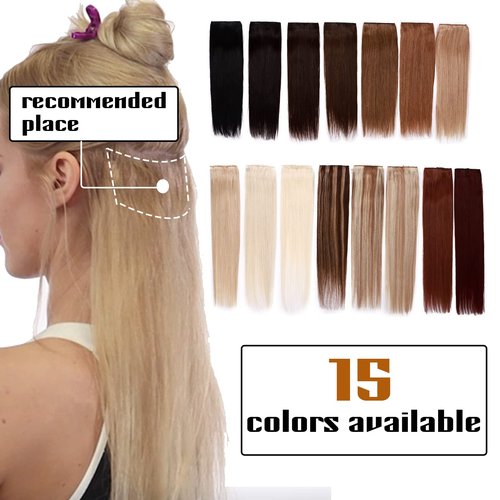Benehair Clip-in Hair Extensions Real Human Hair Black Straight 3/4 Full Head 5 Clips 18 Inch One Piece for Women with Thinning Hair #1B Natural Black