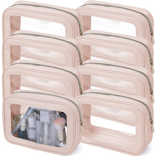 8 Packs TSA Approved Toiletry Bags Clear Toiletry Bags for Travel PVC Makeup Pouch Waterproof Quart Size Clear Cosmetic Bag with Zipper for Airport Airline Compliant Bag Women Men Travel Bathroom