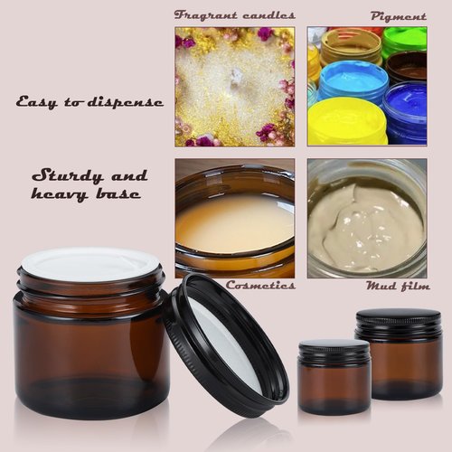 RAMFIYN 4oz Amber Glass Jars with Lids - 24 Pack Cosmetic Containers for Travel, Cream & Lotion