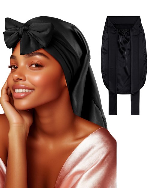 100% Mulberry Silk Bonnet for Sleeping Women Braid Bonnet for Long Hair with Elastic Tie Band Hair Wrap for Braids Curly Hair