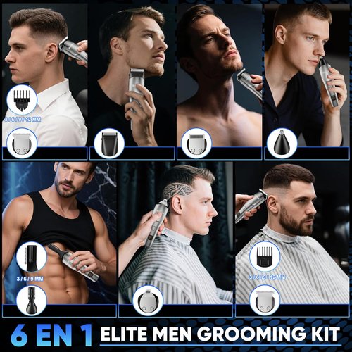 Electric Beard Trimmer for Men: 12-in-1 Professional Barber Hair Clippers - Cordless Grooming Kit - Turbo Speed & Precision Blades