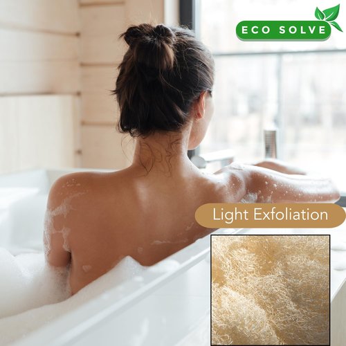 Eco Solve Natural Loofah Shower Scrubber w/Removable Bamboo Handle, Gentle Exfoliation, Long-Ergonomic Handle w/Hemp Rope Grip, Extra Loofah Included for Close Washing, Plastic-Free, Eco-Friendly