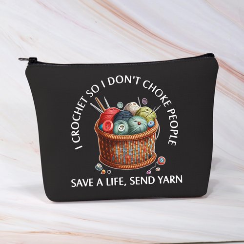 BDPWSS Crochet Gift For Crochet Lover Gift I Crochet So I Don't Choke People Save A Life Send Yarn Makeup Bag Knitting Gift (Crochet So Yarn BL)