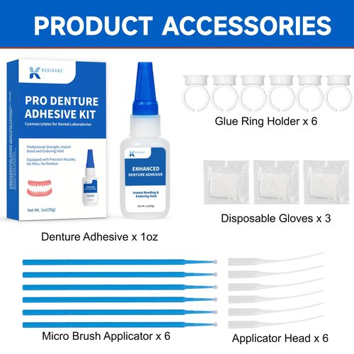 Dental Lab Denture Repair Adhesive Kit, 1oz Pro Instant Bonding Denture Glue for Repairs Cracks, Fills Gaps, Secures Loose Teeth, Safe Bonding with No Irritating Odor