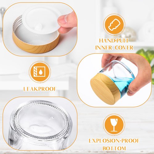 Layhit 24 Pcs 2oz Glass Jars with Lids Clear Small Jars with Plastic Woodgrain Lids, White Labels and Inner Liners Empty Round Cosmetic Containers for Creams Lotions Candle Making (2oz/ 60ml)