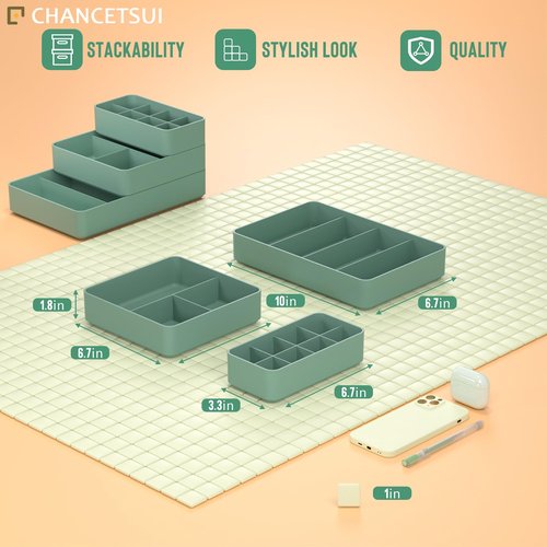 CHANCETSUI Drawer Organizer Storage Tray Set – Modular, Stackable Bins for Vanity, Bathroom, Makeup & Personal Care – Boho Style Plastic Trays with Customizable Slots, Durable & Space-Saving Design