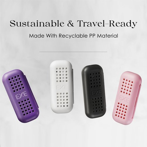 Minibox Folding Travel Toothbrush with Dual-Length Bristles & Case, Compact Mini Design for Business Trips, Camping, and Outdoor Activities, 1 Pack with 2 Extra Replaceable Brush Heads, Black & Purple