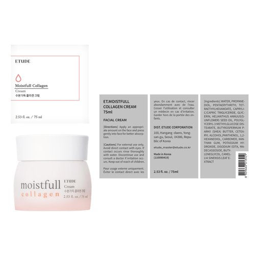 ETUDE Moistfull Collagen Cream, Face Moisturizer, Super Collagen Water, Macadamia Seed Oil, Lupinus Albus Protein, Deep Moisturizing Cream, Korean Skin Care, Beauty (2.53 Fl Oz)