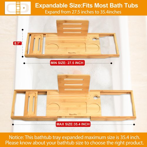 Banlilu Bathtub Tray - Bath Tray Expandable - Bath Tub Tray Table for Bathtub, Ajustable Size, Fits Most Tubs