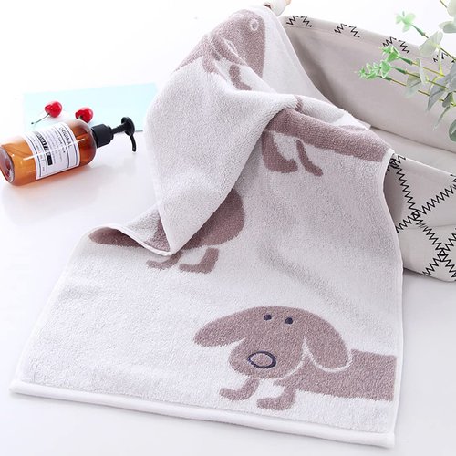 Kissvian 2 Pack Pure Cotton Hand Bath Towel Set, Cartoon Dog Pattern Fingertip Towels Face Cloths, Soft and Absorbent Washcloths for Bathroom, Size 13.4" x 28.4"