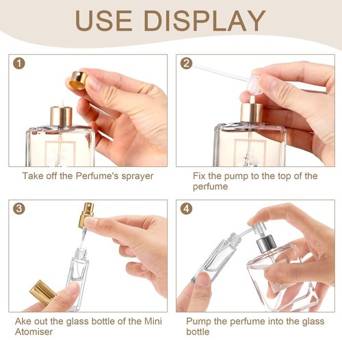 Domensi 30 Pcs 8 ml Empty Glass Perfume Bottles Bulk - Gold Refillable Cologne Spray Atomizer with Pump, for Travel, Skincare, Haircare, Cleaning & DIY Essentials