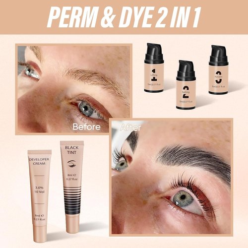 Libeauty Lash Lift Kit and Black Color Kit, Brow Lamination Kit Friendly for Beginner Easy Use Safe Effective Results Voluminous Thicker Eyelashes or Eyebrow, Natural Black