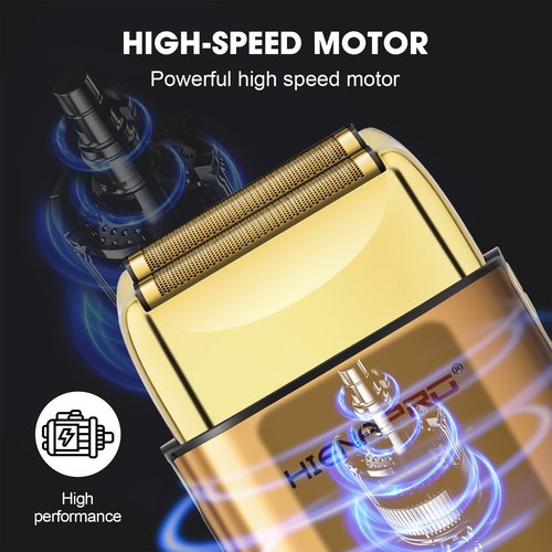 HIENA PRO Foil Shaver for Men Barber, Double Electric Foil Trimmer, Professional Electric Razor, Close Shaver, Cordless Rechargeable with USB, Detachable Design, LED Display, Gold