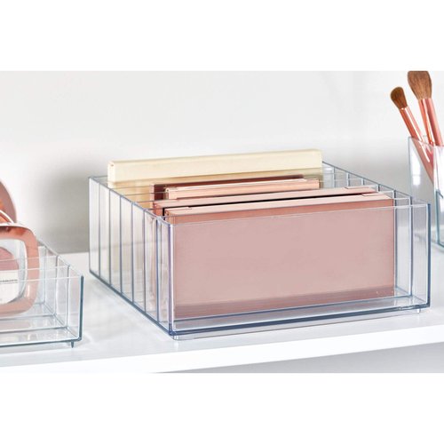iDesign 42870 Clarity BPA-Free Plastic Divided Wide Makeup Palette Organizer, 8.1" x 8.1" x 3.7"