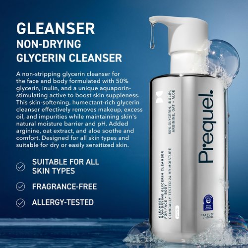 Prequel Skin Gleanser, Moisturizing Glycerin Face Wash, Professional Strength Face Cleanser for Women, Unscented Sensitive and Dry Skin Face Wash Pump Bottles - 6.75 fluid ounce (Pack of 2)
