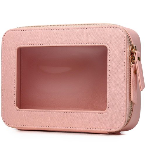 Pinkmik Clear Makeup Bag Transparent Travel Case for Cosmetics and Toiletries Women's Brush Bag and Clear Car Bag with Zipper (Pink, M+)