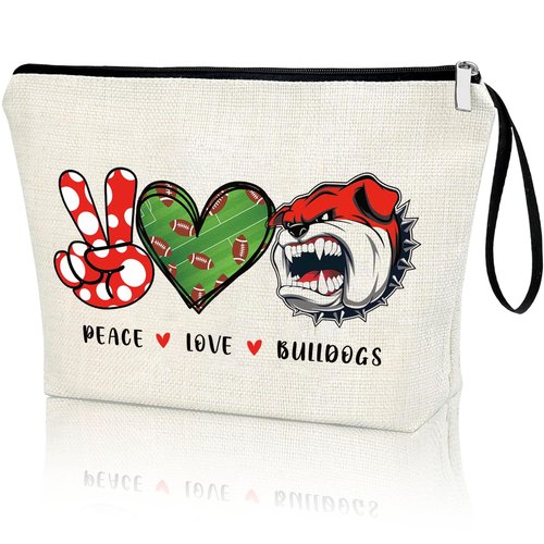 Virfuntaki Bulldogs Lover Gift Makeup Bag Gift for Bulldogs Lover Football Basketball Sports Gift Merch Bulldog Spirit Peace Love Bulldogs