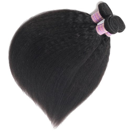 Kinky Straight Human Hair Bundles 16Inch Yaki Straight Human Hair Extensions 1 Bundles Unprocessed 100% Brazilian Virgin Kinky Straight Human Hair For Black Women Natural Black