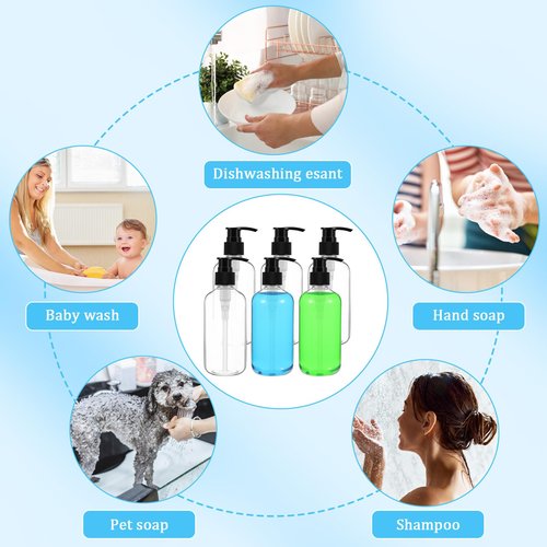 40 Pcs 8 oz Clear Plastic Pump Bottles, Refillable Lotion Dispenser Containers with Black Pumps & 10 Small Funnels,Empty Lotion Bottles for Shampoo, Body Wash, Cream & Liquid Soap