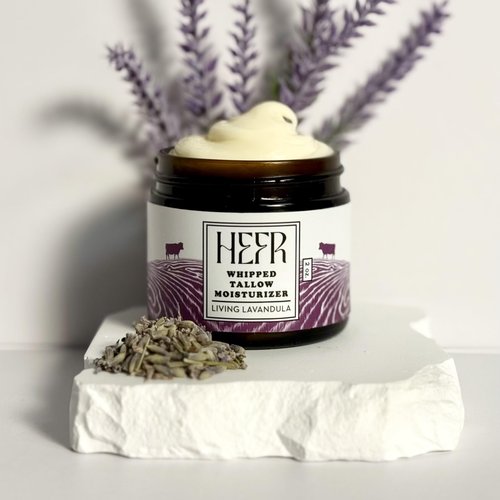 HEFR 100% Grass Fed Beef Tallow for Skin Care, All-Natural Face and Body Whipped Beef Tallow Moisturizer, Organic Beef Tallow Moisturizer for Skin, Face and Body Lotion - (Living Lavandula) 2 oz