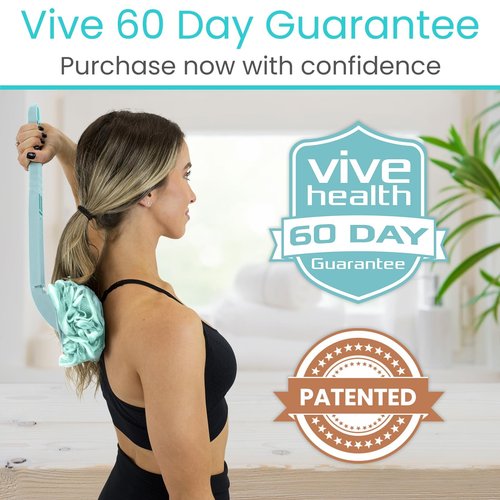 Vive Long Handled Loofah on a Stick - Mesh Back Sponge for Bath, Reusable w/Extra Pouf - Exfoliating Scrubber for Elderly & Disabled, Soft Loofa for Bathing Men & Women