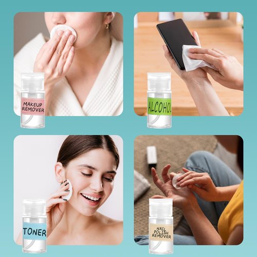3 Pack Push Down Pump Dispenser,Clear Push Top Empty Bottles with DIY Stickers for Alcohol,Nail Polish,Makeup Remover,Toner (80ml)