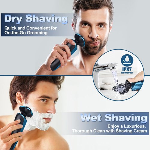 Electric Razor for Men, Mens Shaver for Wet Dry Beard/Sideburns/, Cordless Electric Shavers for Men Floating Head Replaceable Blades, IPX7 Waterproof Travel Kit