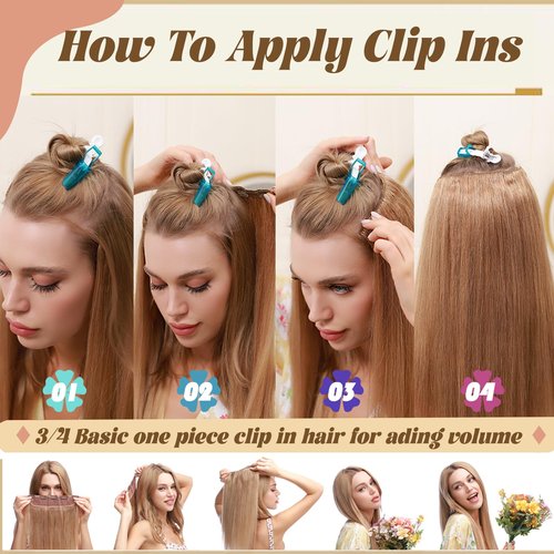 Brown Clip in Hair Extensions Real Human Hair,Highlight Ombre Clip in Human Hair Black Roots One Piece 5 Clips with 3/4 V-Shaped Double Weft Clip in Extensions Full Head for Women 16 Inch 80g(45cm)