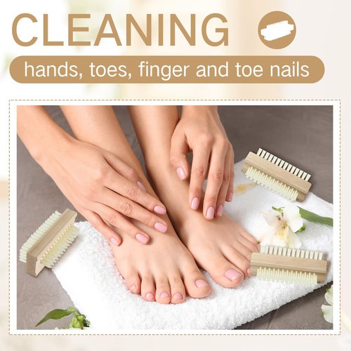 Patelai 24 Pack Wooden Nail Brush Two-sided Hand Fingernail Brush Non-slip Wood Heavy Duty Stiff Nail Scrubber for Nails and Toes Cleaning, Hand Scrub Brushes for Travel