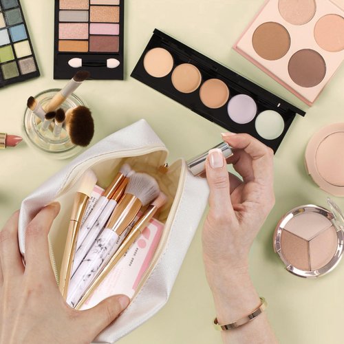 Lorigun Chenille Letter Patch Makeup Bag, Preppy Cosmetic Bag PU Leather Skincare Bag with Zipper, Toiletry Bag Waterproof Travel Organizer Bag for Women Face Hair Skin Makeup Bag 3 Pcs