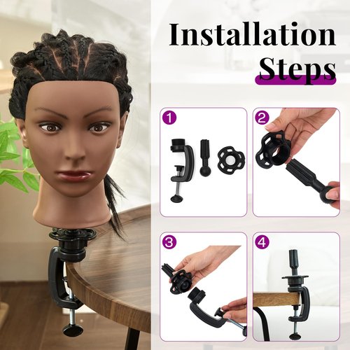 20-22" Mannequin Head,100% Real Human Hair Mannequin Head, Braiding Cosmetology Manikin Doll Head for Hair Styling Training with Table Clamp,Braiding Set(Light brown) Hair Extensions