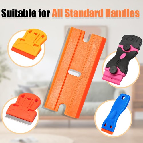 ISDVBUY 300 Pack Edged Razor Blades, Safety Scraper Blades Plastic Razor, Easy Replacement Scraper Tool for Removing Decals Stickers Labels Glass Cleaning,Orange