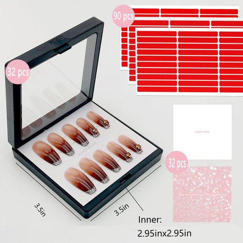 GUXACU 32 Pack Press On Nail Packaging Boxes 3D Floating Press On Nail Storage Box Nail Display Box with 90pcs Double Sided Adhesive Nail Display Tape for Nail Tech