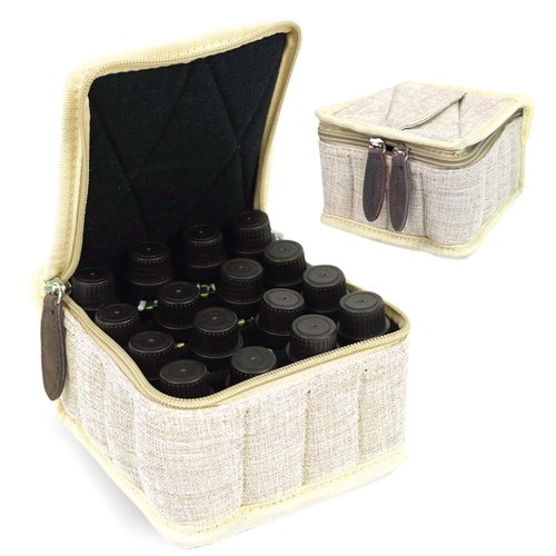 Got Oils? Your Oil Tools Hemp Carrying Essential Oil Organizer Bag Holds 16 Bottles, Essential Oil Case Travel Size Can Hold 15ml Rollers and Bottles - Sand