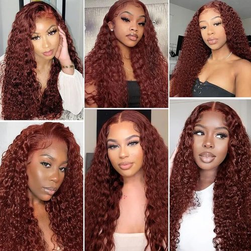 #33 Reddish Brown Bundles Human Hair Deep Wave Bundles 16 18 20 Inch Unprocessed Brazilian Virgin Hair Copper Red Deep Wave 3 Bundle Human Hair Extensions 50 Gram Per Bundle