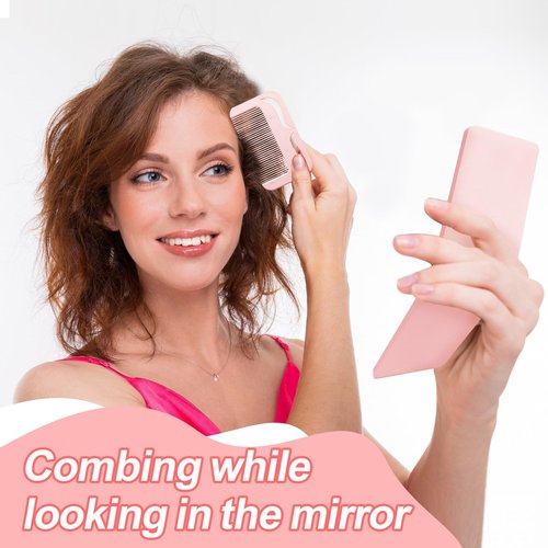 Jurrissa Protable Folding Mirror with Case, Compact Travel Mirror with Hair Comb for Purse Bag, Small Pocket Makeup Mirror for Women Girls,Easy to Carry(Pink)