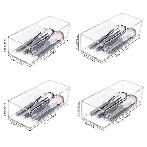 JessLab Acrylic Organizers, Bathroom Organizer for Drawer, 4-Pack Cosmetic Display Cases for Vanity, Countertop, Desk, Kitchen, and Makeup Storage, 1-Section