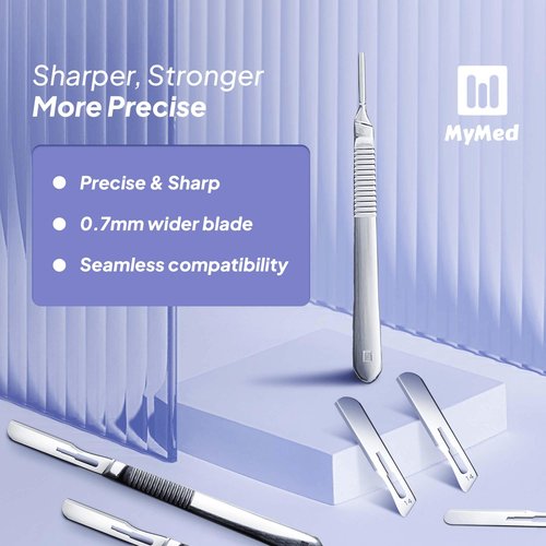 MyMed #14R Blades Dermaplaning Scalpels with Dermaplane Handle - Pack of 15 Dermaplane Razor for Women Face + Dermaplane Handle #3, Dermaplaning Tool for Face