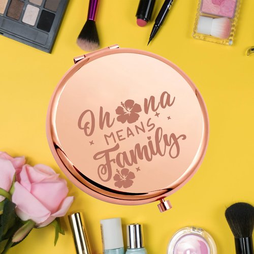 KEYCHIN Funny Cartoon Movie Pocket Mirror Hawaiian Trip Inspired Gifts Ohana Means Family Compact Mirror for Women Girls Teenagers (Oha-na Means Family-RG)