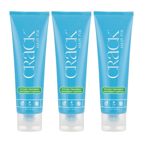 Crack HAIR FIX Styling Treatment - Multi-Tasking, Anti-Frizz, Leave-In Styling Cream with Protection from Humidity, Chlorine, Heat Treatments & Sun, 3 oz (Pack of 3)