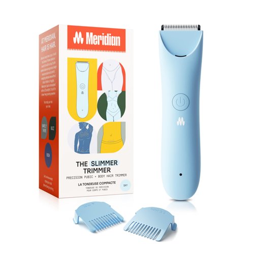 MERIDIAN Slimmer Trimmer – Electric Razor for Women, Bikini Line & Pubic Hair Trimmer, Rechargeable & Waterproof, Painless, Flawless Shave for Sensitive Skin, Gentle, Quiet & Travel-Friendly, Sky